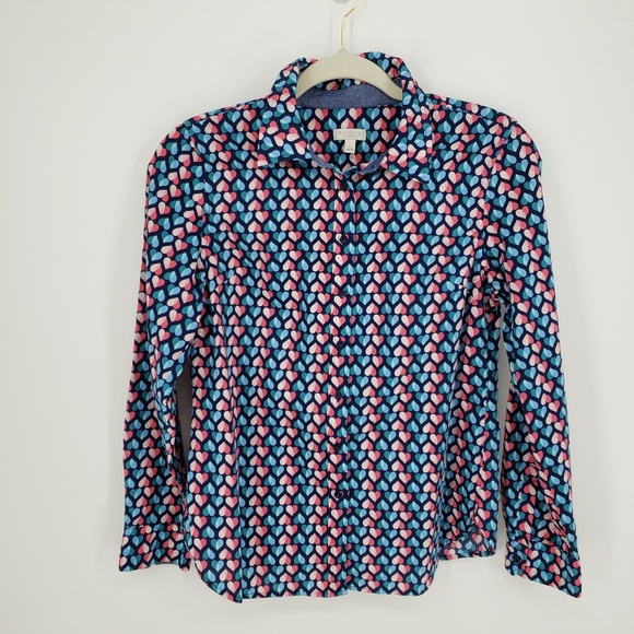 Talbots Heart Print Button Down Blouse Sz SP - Picture 1 of 8